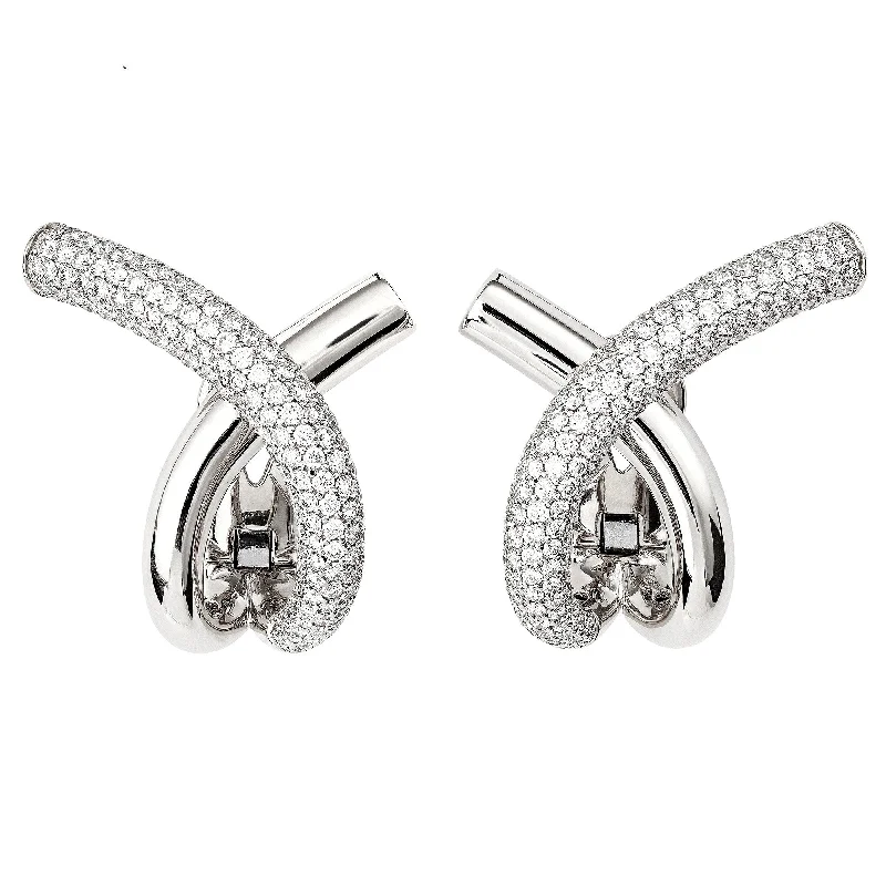 Sterling silver hoop earringsCross Loop Big Half Pavé 18K Whitegold Hoops w. Diamonds