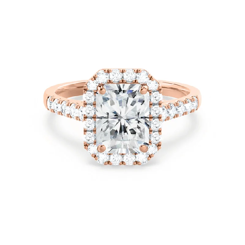 Round - cut diamond engagement ring with a twisted band design in 14K white goldESME - Radiant Lab Diamond 18k Rose Gold Halo