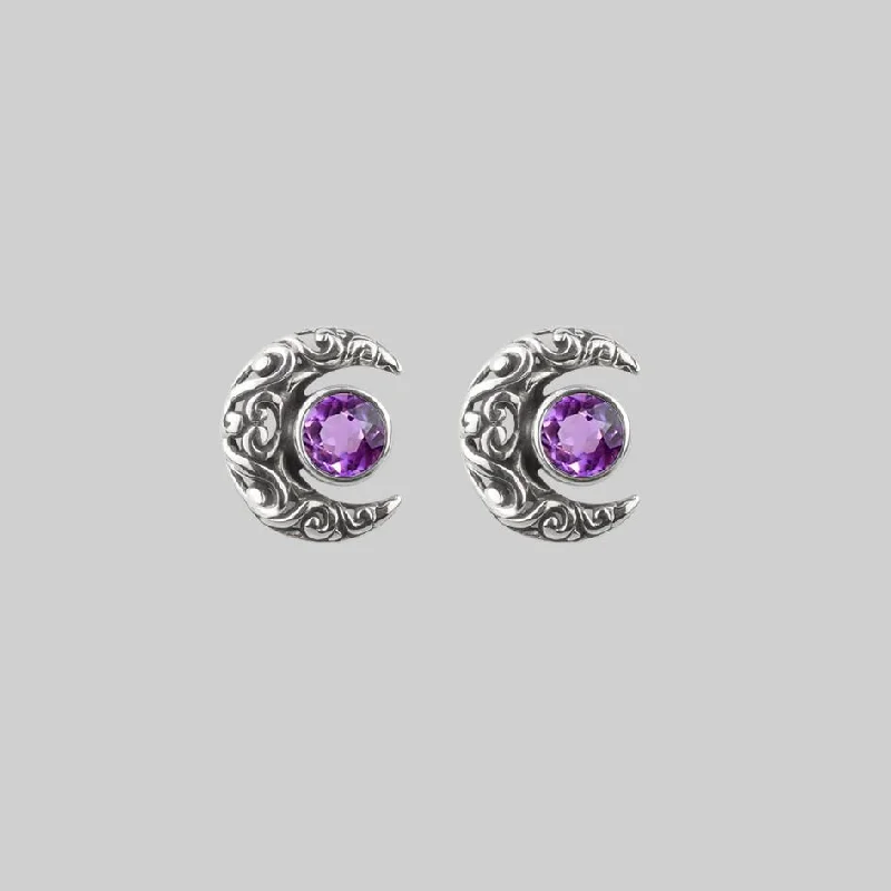 Kids' Plastic Animal - Shaped Stud Earrings in Bright Colors for a Fun and Safe AccessoryWISDOM. Silver Moon Crescent Earrings - Amethyst