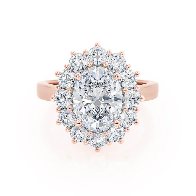 Princess - cut diamond engagement ring with a pavé - set band in platinumDIANA - Iconic Oval Lab Diamond 18k Rose Gold Halo