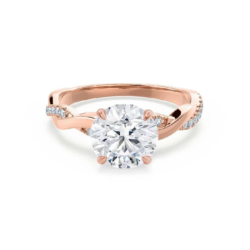 Asscher - cut diamond engagement ring with a pavé - set eternity band in platinumEDEN - Round Lab Diamond 18k Rose Gold Vine Solitaire