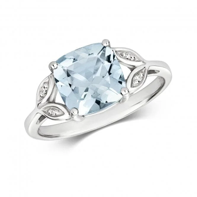 Open - Band Fashion Rings in Sterling Silver with Gemstone InlaysDiamond & Cushion Cut Aqua White Gold Ring RD209WAQ