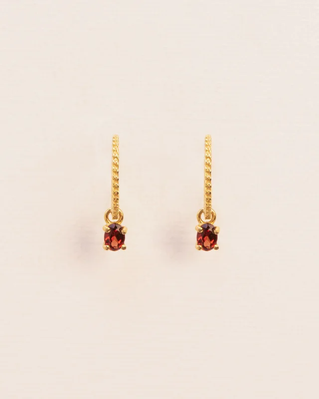 Everyday hoop earrings18K Gold Hoops w. Red Garnet