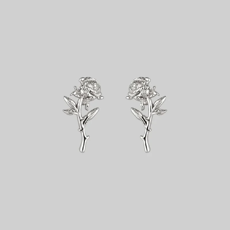 Cubic Zirconia - Encrusted Flower Stud Earrings in Pink for a Girly and Glamorous AccessoryAMOR. Rose Stem Stud Earrings - Silver