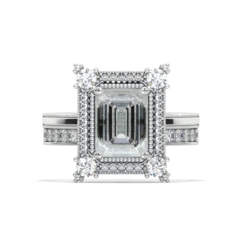 Men's Tourmaline Engagement Rings in 18K Two - Tone Gold with a Floral - Inspired Setting3 Carat Emerald Cut Halo Moissanite White Gold Engagement Ring Set