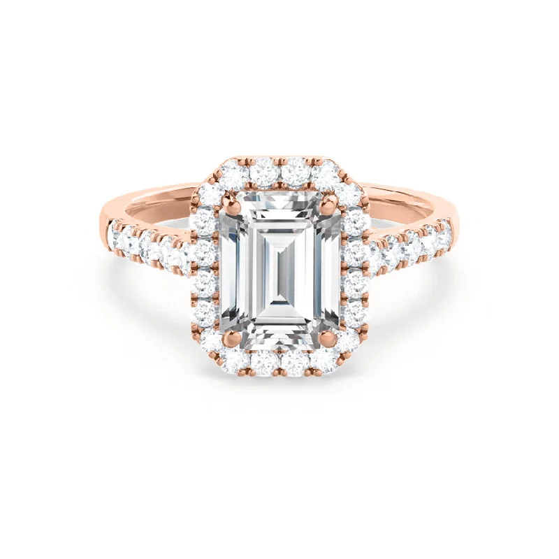 Halo diamond engagement ring in 18K white gold with a center oval - cut stoneESME - Emerald Lab Diamond & Diamond 18k Rose Gold Halo