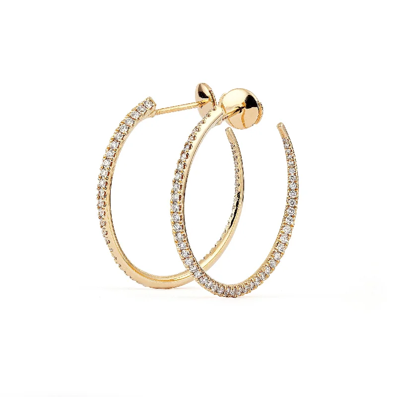 Vintage hoop earringsTwisted 30 mm 18K Gold Creoles w. Diamonds