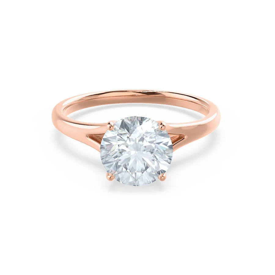 Pear - shaped diamond engagement ring with side baguette diamonds in 18K goldDAHLIA - Round Lab Diamond Solitaire 18k Rose Gold Split Shank Solitaire Ring