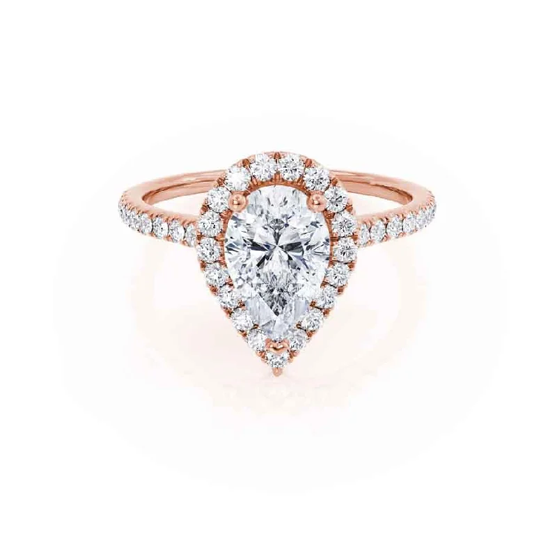 Heart - shaped diamond engagement ring with a hidden halo in 14K rose goldHARLOW - Pear Moissanite & Diamond 18k Rose Gold Halo