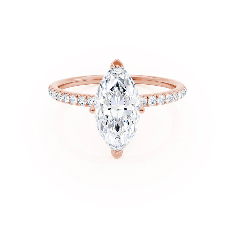 Pear - shaped diamond engagement ring with side baguette diamonds in 18K goldMACY - Marquise Lab Diamond 18k Rose Gold Petite Solitaire