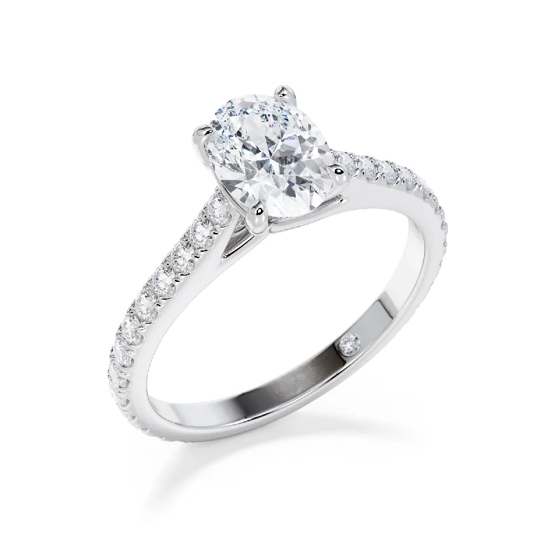 Halo diamond engagement ring in 18K white gold with a center oval - cut stoneFinsbury (Micro)