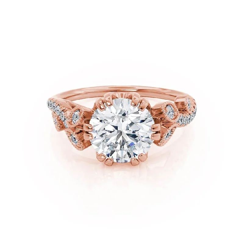 Heart - shaped diamond engagement ring with a hidden halo in 14K rose goldFLEUR - Round Lab Diamond 18k Rose Gold Shoulder Set Ring