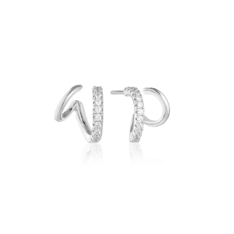 Everyday hoop earringsEllera Due Piccolo Silver Hoops w. White Zirconias