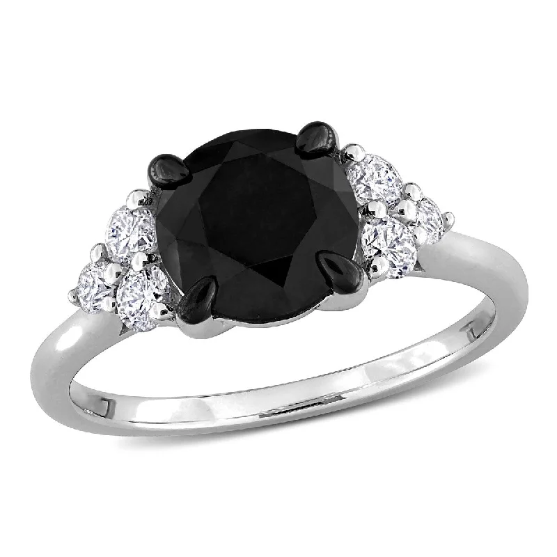 Signature - Design Women's Diamond Rings with a Brand - Specific Pattern and High - Quality DiamondsMiadora 2 1/3ct TW Black White Diamond Cluster Ring in 14k White Gold