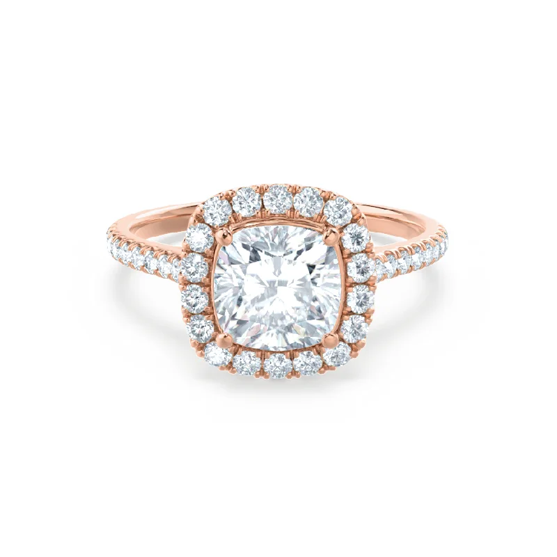 Solitaire diamond engagement ring with a platinum setting for a classic and elegant lookVIOLETTE - Cushion Lab Diamond 18k Rose Gold Halo