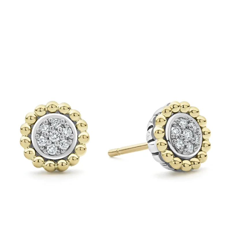 Two - Tone Gold and Silver Plated Clover Stud Earrings for a Lucky and Stylish SymbolCaviar Lux Two-Tone Caviar Diamond Stud Earrings