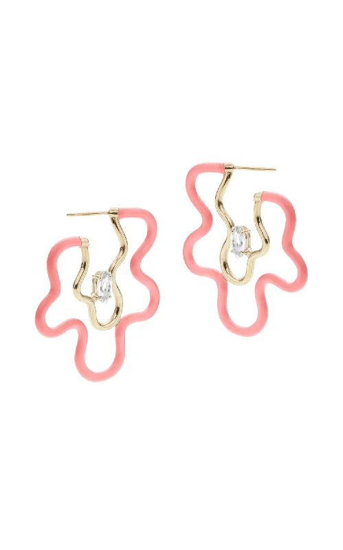 Statement hoop earringsFlower Power 9K Gold Pink Hoops w. Crystals