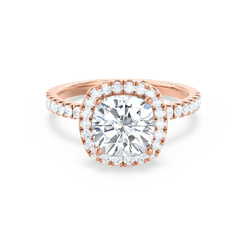 Princess - cut diamond engagement ring with a pavé - set band in platinumCASEADA - Cushion Lab Diamond 18k Rose Gold Halo