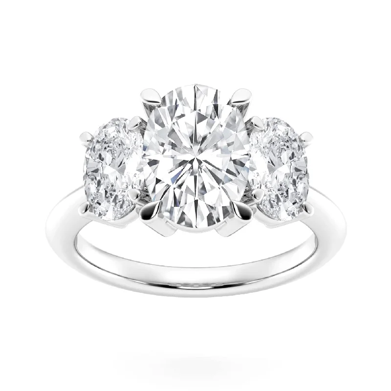 Three - Stone Women's Diamond Rings Symbolizing Past, Present, and Future with Emerald - Cut DiamondsGIA Certified 2.68ct Natural Oval Shape Three-Stones Diamond Platinum Ring