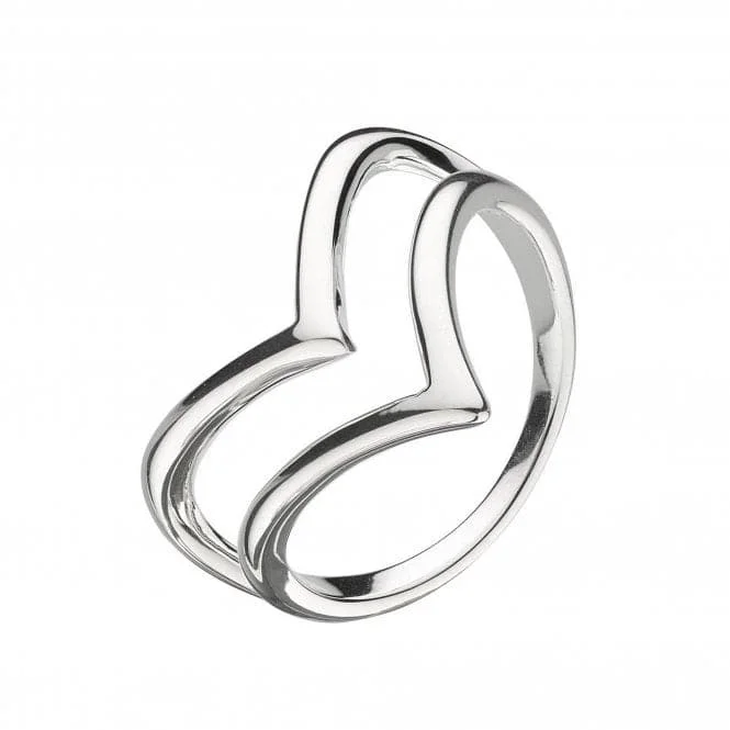 Geometric - Shaped Fashion Rings in Titanium with Iridescent InlaysDew Sterling Silver Double Wishbone Ring 1733HP021