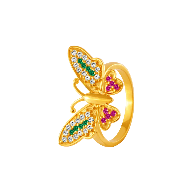 Signature - Design Women's Diamond Rings with a Brand - Specific Pattern and High - Quality Diamonds22KT Yellow Gold And American Diamond Ring For Women