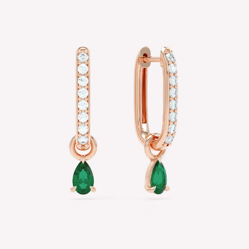 Rose gold hoop earringsAllday 14K Rosegold Hoops w. Diamond & Emerald Drops