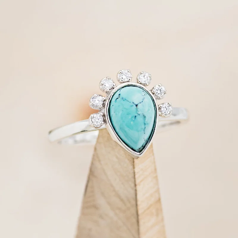 Men's Turquoise Engagement Rings in 925 Silver with a Southwestern - Inspired Band"SHANIA" - PEAR CUT TURQUOISE ENGAGEMENT RING WITH DIAMOND ACCENTS