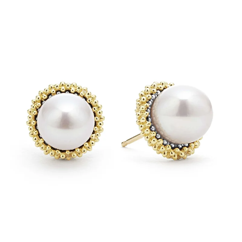 Rhinestone - Embellished Crown - Shaped Stud Earrings for a Princess - Inspired LookLuna 18K Gold Caviar Pearl Stud Earrings