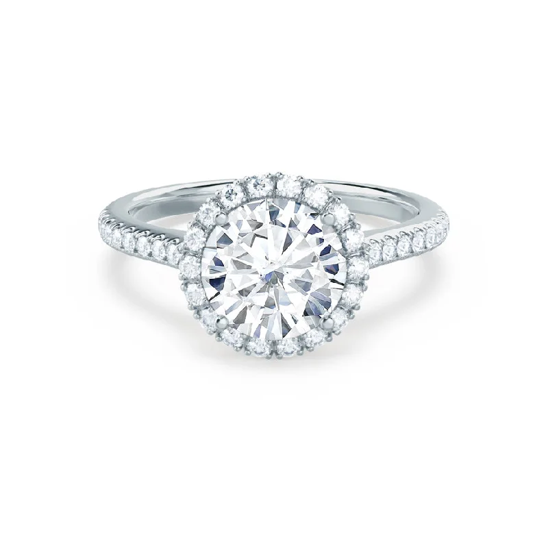 Solitaire diamond engagement ring with a platinum setting for a classic and elegant lookLAVENDER - Round Lab Diamond 950 Platinum Petite Halo Ring