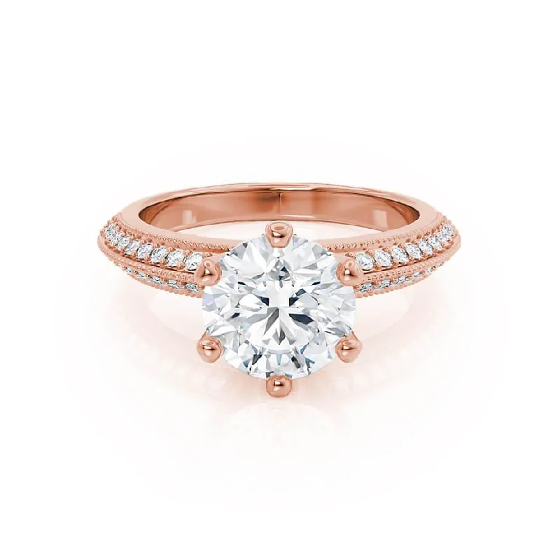 Aquamarine and diamond engagement ring in a 18K white - gold setting with a scalloped edgeVICTORIA - Round Lab Diamond 18k Rose Gold Shoulder Set Ring