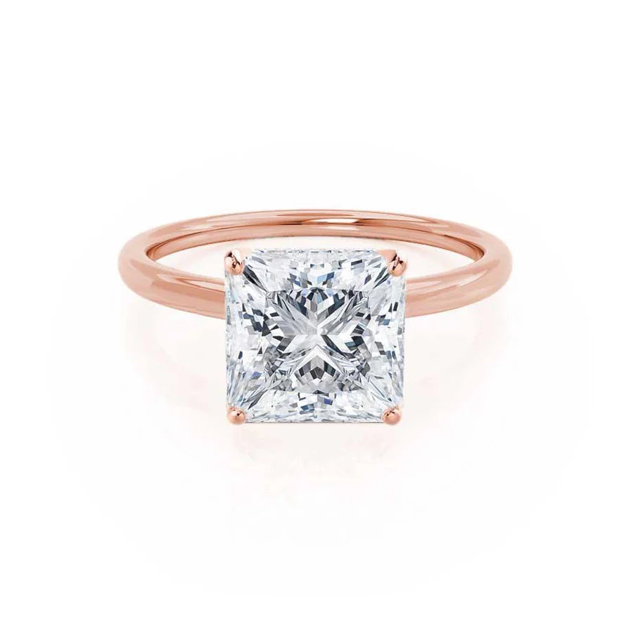 Princess - cut diamond engagement ring with a pavé - set band in platinumLULU - Princess Lab Diamond 18k Rose Gold Petite Solitaire