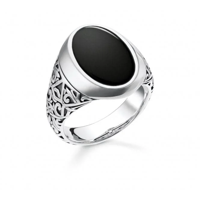 Knuckle - Duster Fashion Rings in Black - Plated Metal with Spike DetailsSterling Silver Black Signet Ring TR2242-698-11