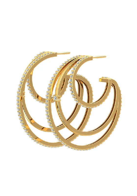 Hoop earrings for womenTriple Line 18K Gold Hoops w. Lab-Grown Diamonds