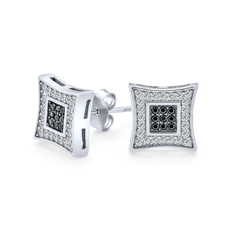 Rhinestone - Embellished Crown - Shaped Stud Earrings for a Princess - Inspired LookMens 10MM Square Black & White CZ Stud Earrings in Sterling Silver