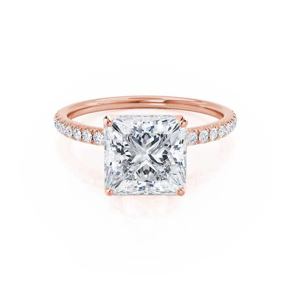 Asscher - cut diamond engagement ring with a pavé - set eternity band in platinumMACY - Princess Lab Diamond 18k Rose Gold Petite Solitaire