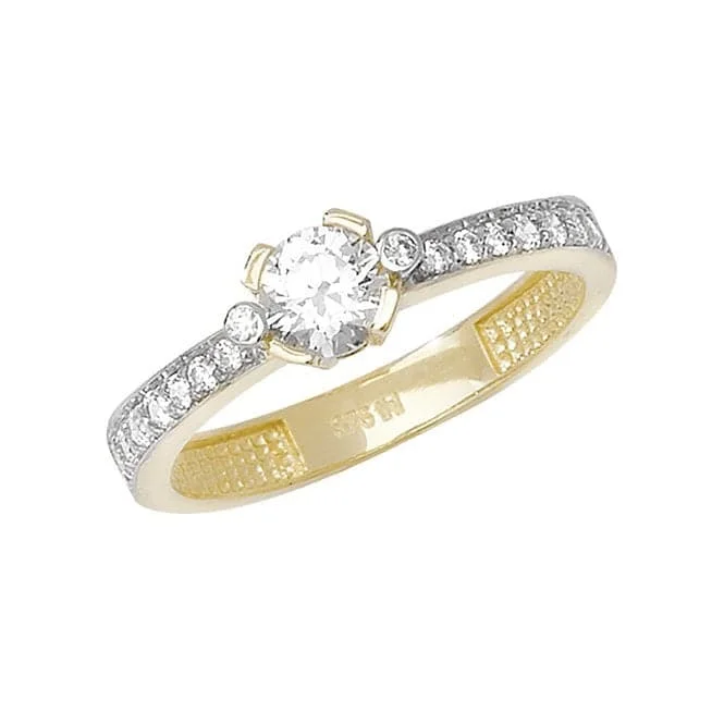 Minimalist Fashion Rings in Stainless Steel with a Single Solitaire Crystal9ct Yellow Gold Ladies Zirconia Ring RN687