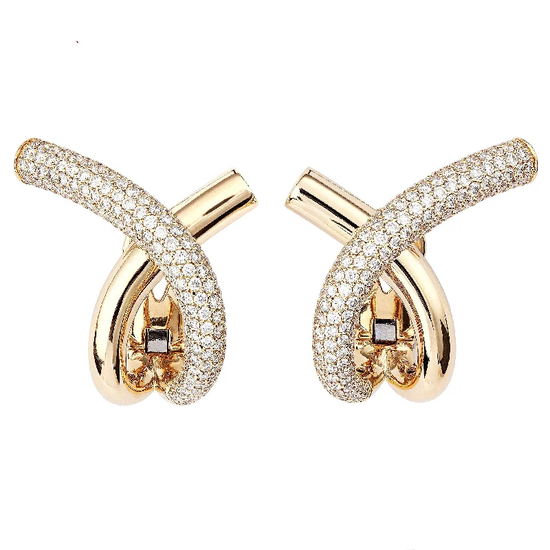 Silver hoop earringsCross Loop Big Half Pavé 18K Gold Hoops w. Diamonds