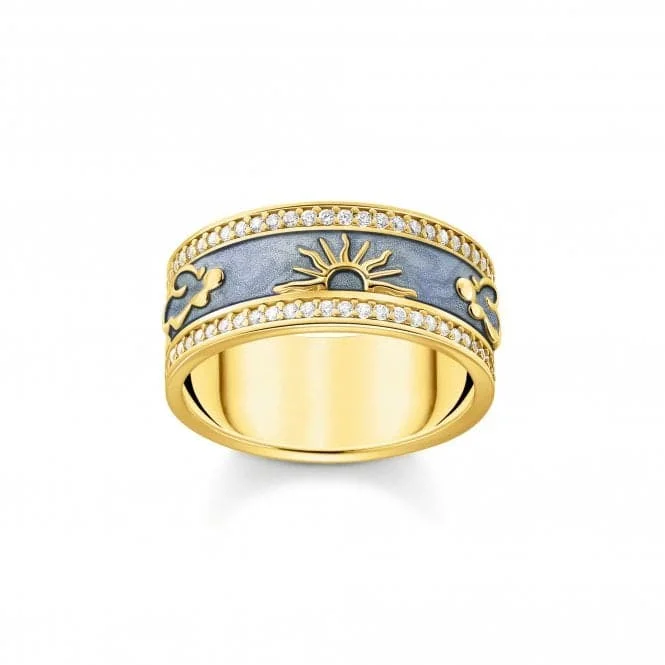 Bohemian - Style Fashion Rings with Turquoise and Silver Filigree for a Free - Spirited LookSterling Silver Gold Plated Blue Enamel Blue Cosmic Symbols Band Ring TR2450-565-1