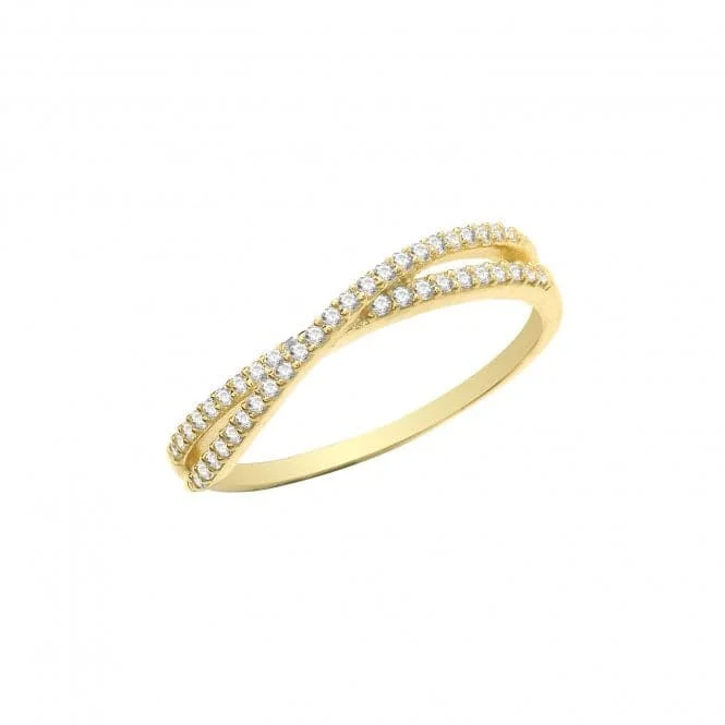 Geometric - Shaped Fashion Rings in Titanium with Iridescent Inlays9ct Yellow Gold Zirconia Crossover Ring RN1602