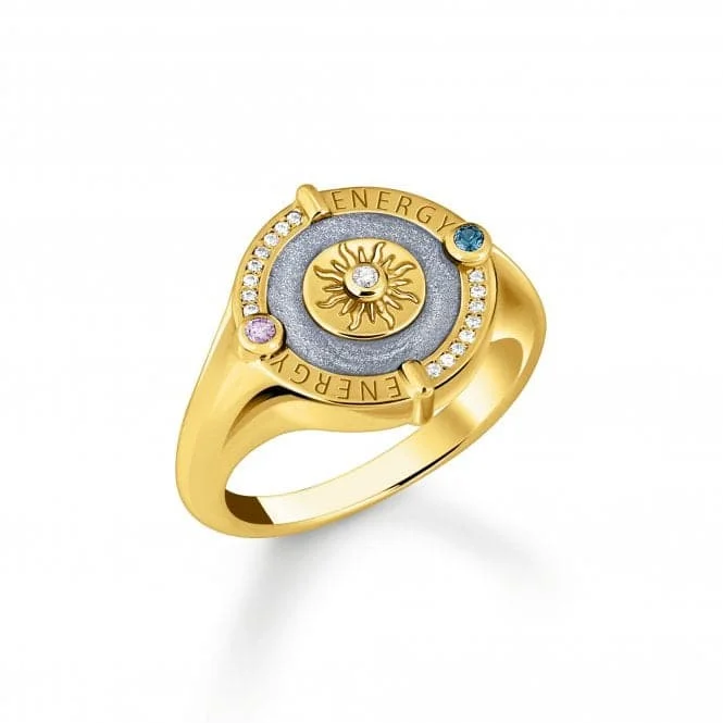 Statement - Making Fashion Rings in Gold - Plated Brass with Oversized Cubic Zirconia StonesSterling Silver Gold Plated Stone Enamel Zirconia Blue Signet Ring TR2449-974-1