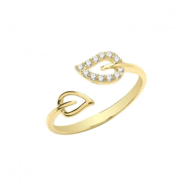 Open - Band Fashion Rings in Sterling Silver with Gemstone Inlays9ct Yellow Gold Zirconia Double Leaf Open Ring RN1606