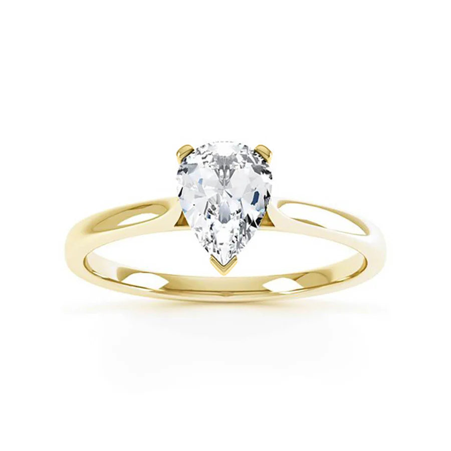 Cushion - cut diamond engagement ring with a halo of moissanite in a silver - plated bandSLOANE - Pear Lab Diamond 18k Yellow Gold Petite Solitaire