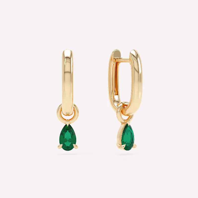 Huggie hoop earringsAllday Polished 14K Gold Hoops w. Emerald Drop