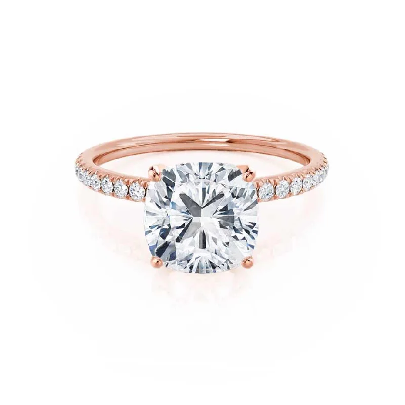 Radiant - cut diamond engagement ring with a bezel - set center stone in 18K yellow goldMACY - Cushion Lab Diamond 18k Rose Gold Petite Shoulder Set