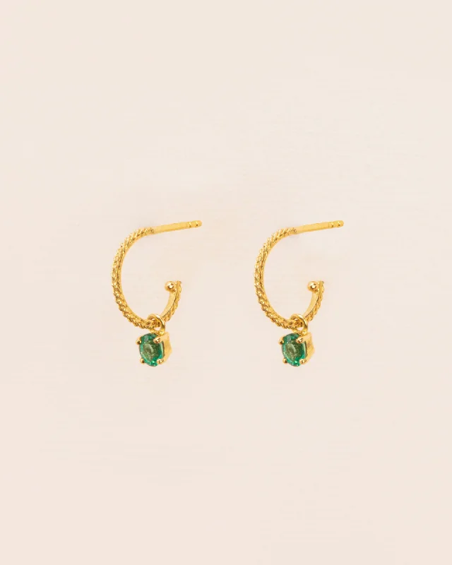 Statement hoop earrings18K Gold Hoops w. Green Emerald