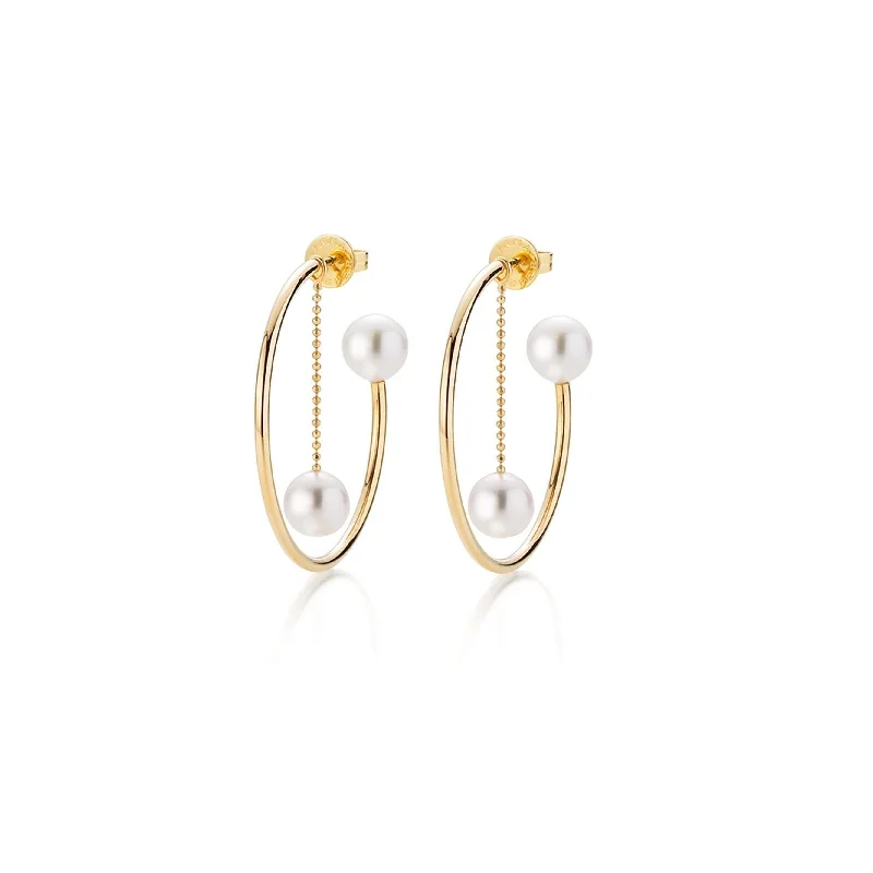 Hypoallergenic hoop earringsFine 18K Gold Hoops w. Akoya Pearls