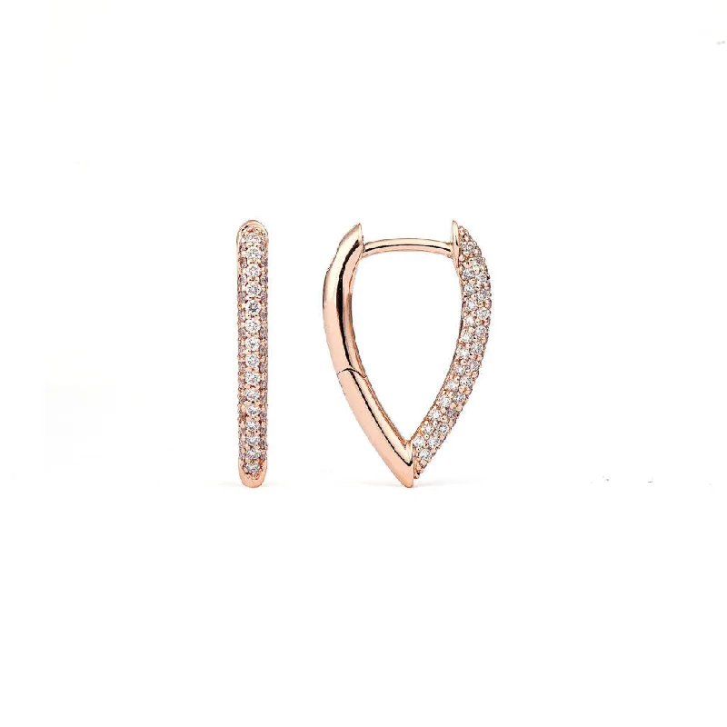 Gold hoop earringsDrop Link Mini Pavé (18 mm) 18K Rosegold Hoops w. Diamond