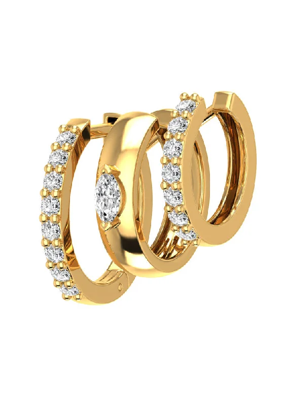 Small hoop earringsTriple Marquise Line 18K Gold Hoops w. Lab-Grown Diamonds