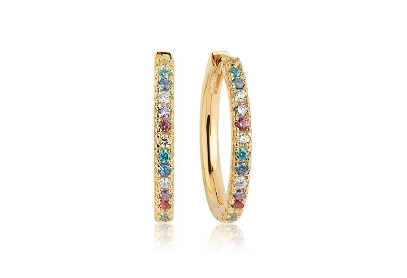 Large hoop earringsEllera Grande Gold Plated Hoops w. Yellow, Pink, Blue, Green, Purple & Red Zirconias