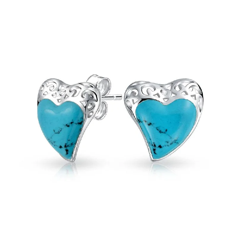 Rhinestone - Embellished Crown - Shaped Stud Earrings for a Princess - Inspired LookBali Filigree Turquoise Heart Stud Earrings for Girlfriend in Sterling Silver